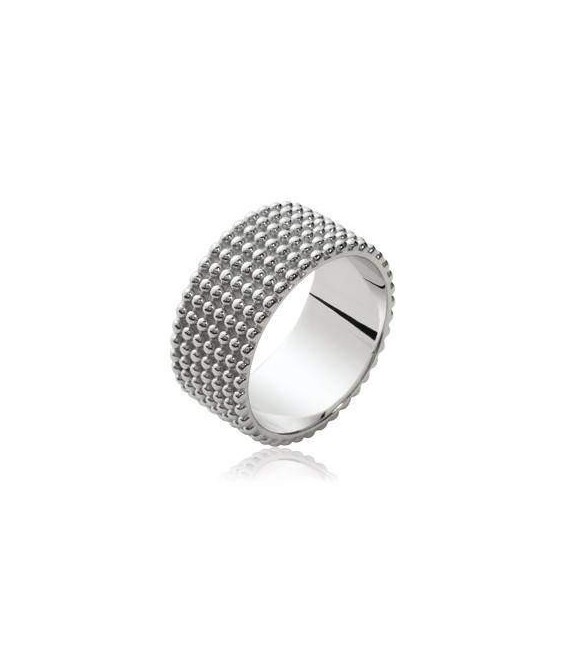 Bague argent large anneau plat en relief perlé 