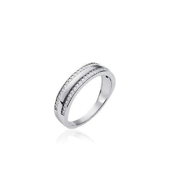 Bague alliance argent massif zirconium ronds sur deux rangs 