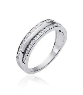 Bague alliance argent massif zirconium ronds sur deux rangs 
