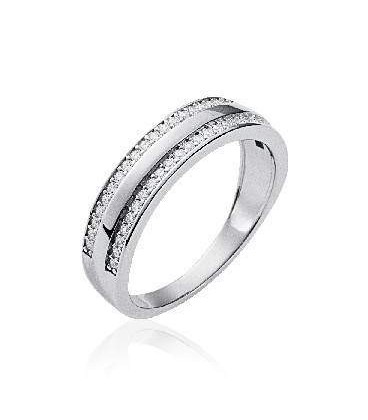 Bague alliance argent massif zirconium ronds sur deux rangs 