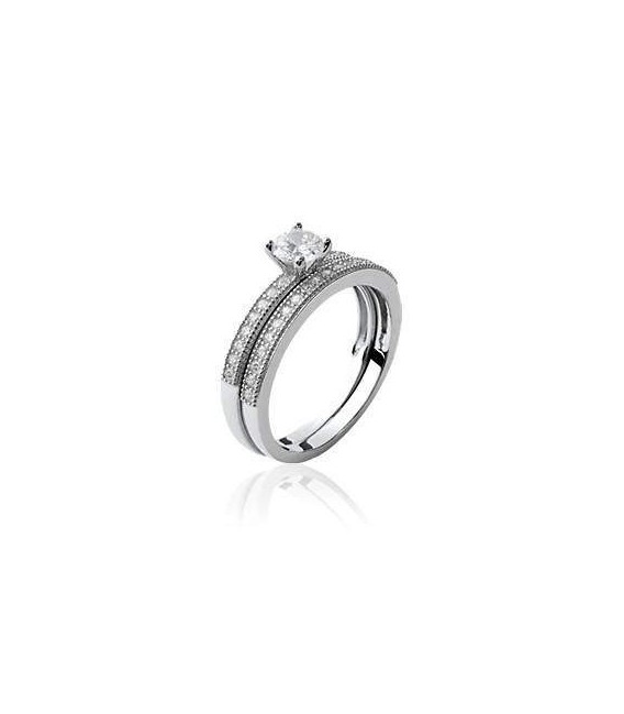 Double bagues argent de zirconium et solitaire 