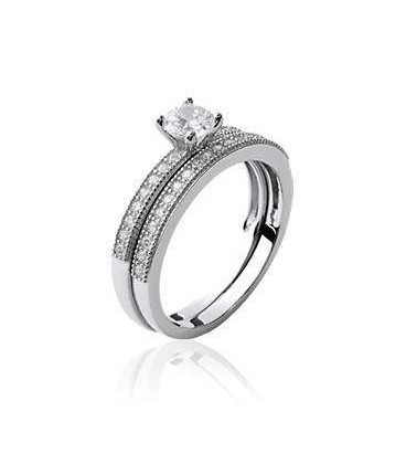 Double bagues argent de zirconium et solitaire 