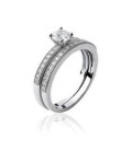 Double bagues argent de zirconium et solitaire