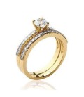 Bague duo alliance et solitaire plaqué or et zirconium