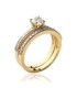 Bague duo alliance et solitaire plaqué or et zirconium 