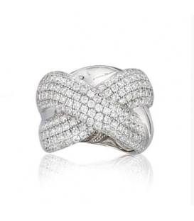Grosse bague argent massif larges anneaux entrecroisés zirconium blancs 