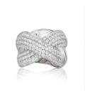 Grosse bague argent massif larges anneaux entrecroisés zirconium blancs