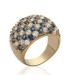 Grosse bague plaqué or pavage de zirconium blanc et saphir en demi jonc 