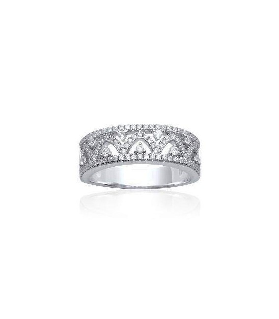 Bague argent massif anneau de zirconium en arabesques 