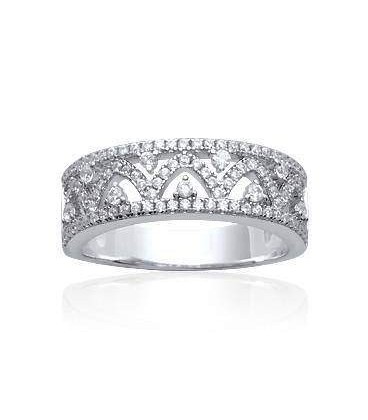 Bague argent massif anneau de zirconium en arabesques 