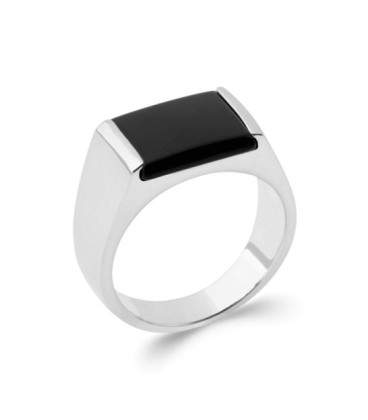 Belle chevalière en argent massif rhodié façonnée bel onyx-1
