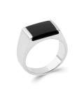Belle chevalière en argent massif rhodié façonnée bel onyx
