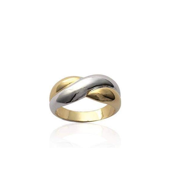 Bague bicolore entrelacs rhodiés plaqué or 