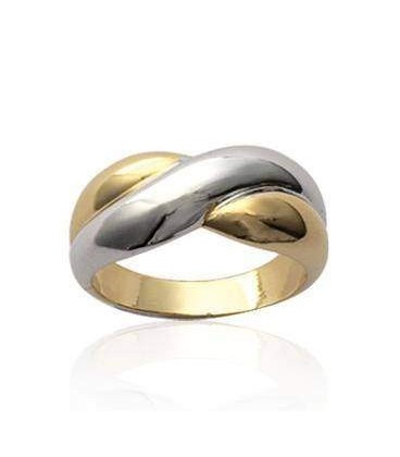Bague bicolore entrelacs rhodiés plaqué or 