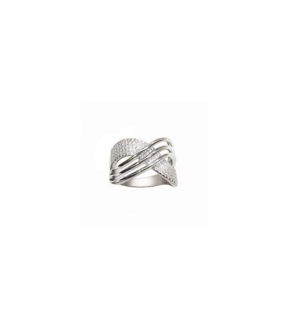 Grosse bague argent massif large anneau croisé pavage de zirconium 