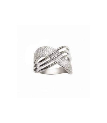 Grosse bague argent massif large anneau croisé pavage de zirconium 