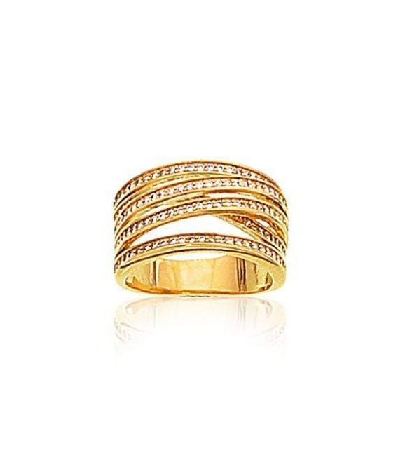 Grosse bague plaqué or anneaux sertis d'oxydes de zirconium 