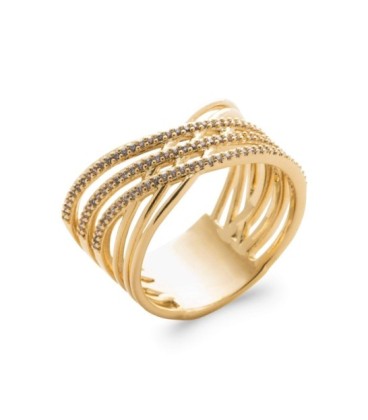 Bague plaqué or six anneaux fix beau croisé de zirconium micro serti 