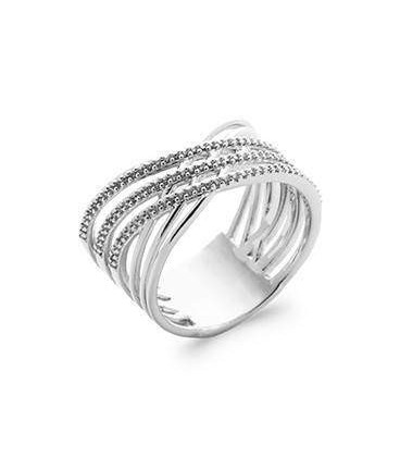 Bague argent massif anneaux entrecroisés de zirconium micro serti 