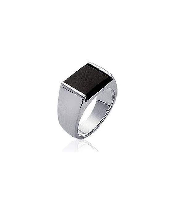 Belle chevalière en argent massif rhodié façonnée bel onyx-2