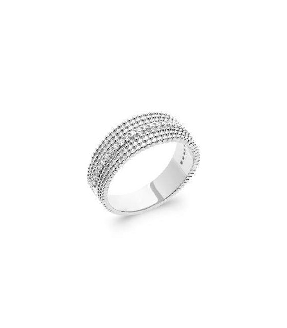 Bague en argent double anneaux perlés centre zirconium serti 
