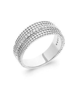 Bague en argent double anneaux perlés centre zirconium serti