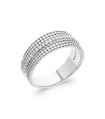 Bague en argent double anneaux perlés centre zirconium serti 