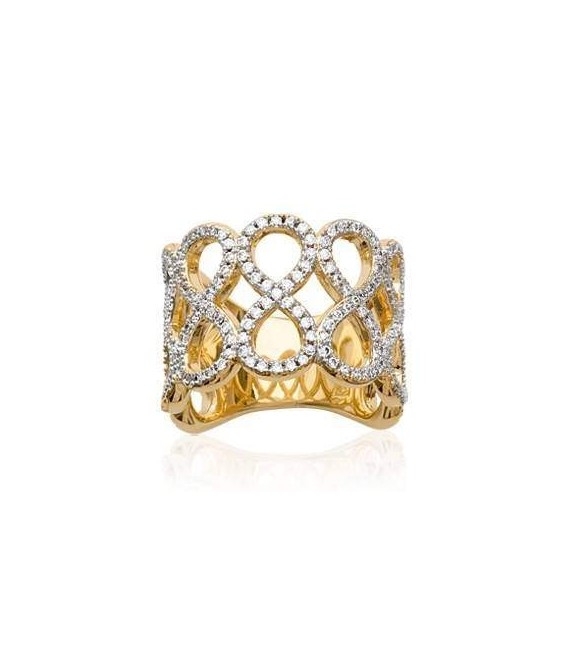 Grosse bague plaqué or huit de zirconium "infini" sertis 