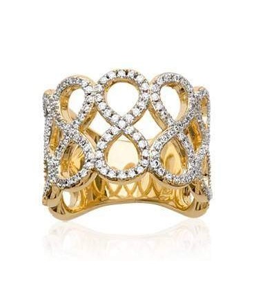 Grosse bague plaqué or huit de zirconium "infini" sertis 