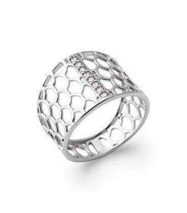 Bague dentelle argent zirconium en barrette centrale 