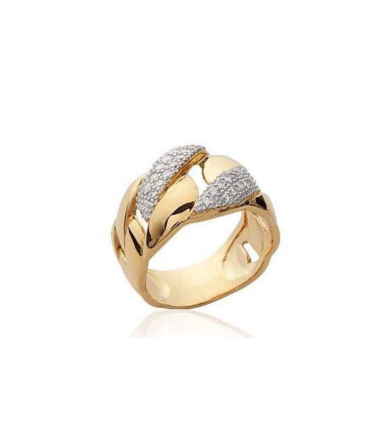 Grosse bague plaqué or large anneau petits zirconiums style alliance maille gourmette 
