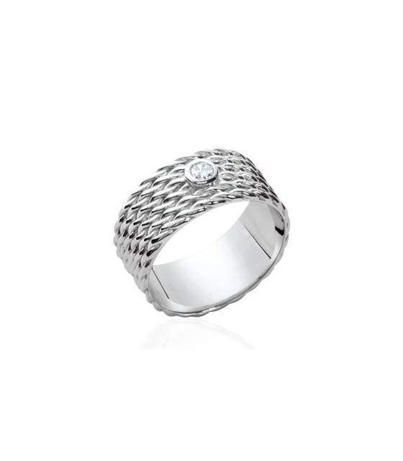 Bague tréssée argent massif zirconium serti au centre 