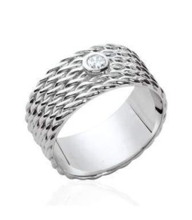 Bague tréssée argent massif zirconium serti au centre
