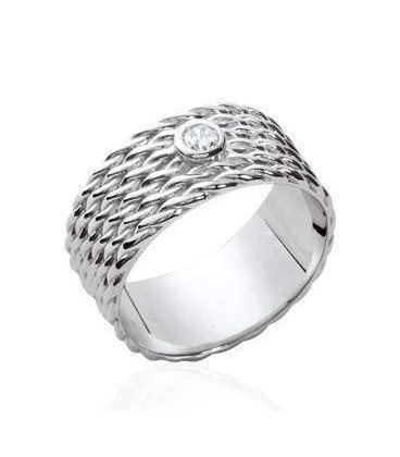 Bague tréssée argent massif zirconium serti au centre 