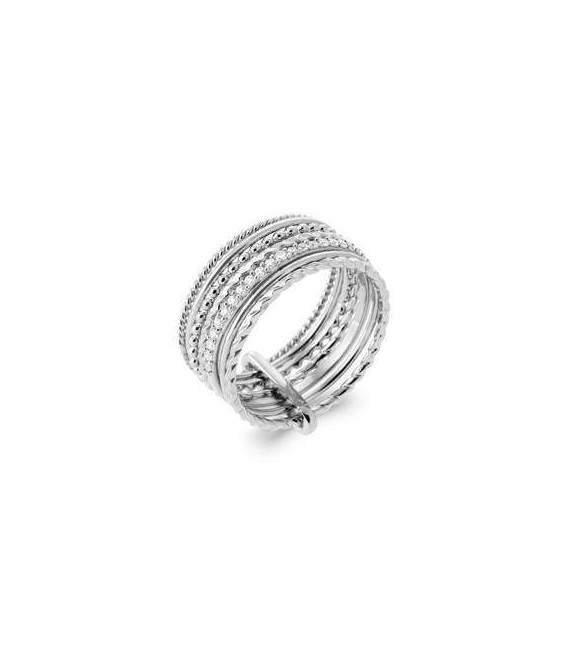 Grosse bague argent massif sept anneaux différents zirconium 