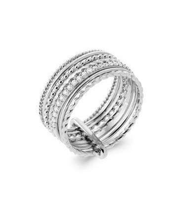 Grosse bague argent massif sept anneaux différents zirconium 