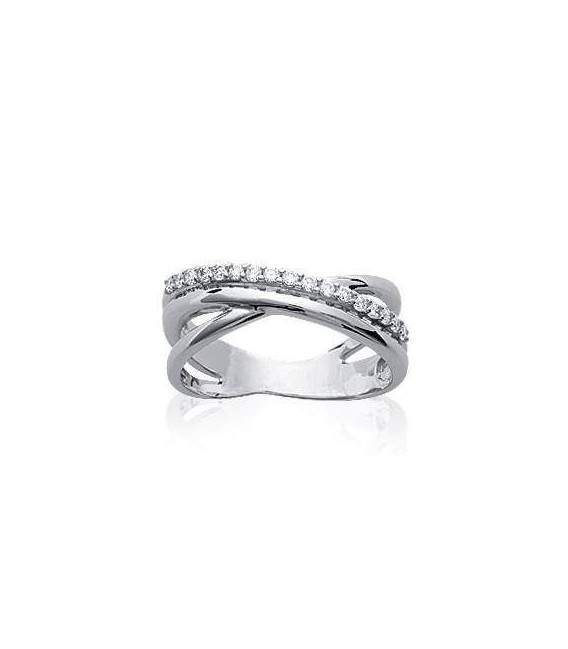 Bague argent anneau croisé de zirconium 