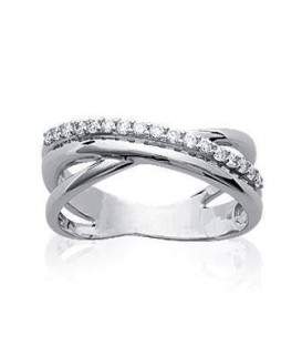 Bague argent anneau croisé de zirconium