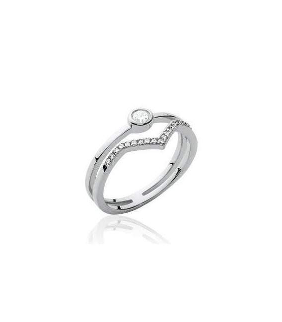 Bague argent deux anneaux de zirconium 