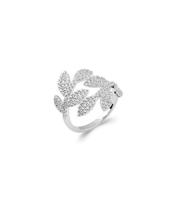 Bague argent massif anneaux feuilles zirconium enroulées 