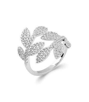 Bague argent massif anneaux feuilles zirconium enroulées 