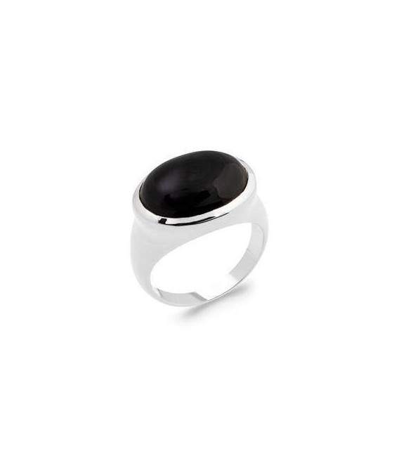 Bague style chevalière argent rehaussée agate noire 