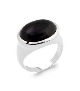 Bague style chevalière argent rehaussée agate noire