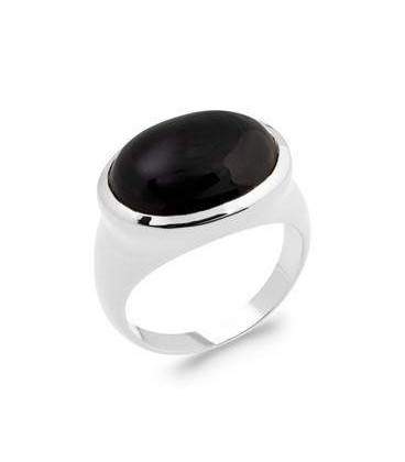 Bague style chevalière argent rehaussée agate noire 