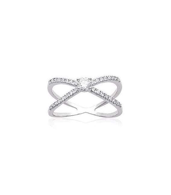 bague argent entrelacs d'anneaux incrustée de zirconium 