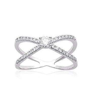 bague argent entrelacs d'anneaux incrustée de zirconium 