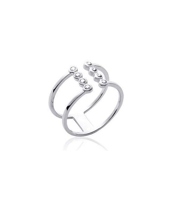Bague deux anneaux argent ouverts barrette de zirconium 