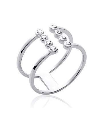 Bague deux anneaux argent ouverts barrette de zirconium 