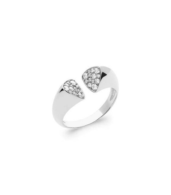 Grosse bague argent massif tête a tête ouverte zirconium 