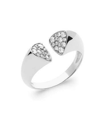 Grosse bague argent massif tête a tête ouverte zirconium 